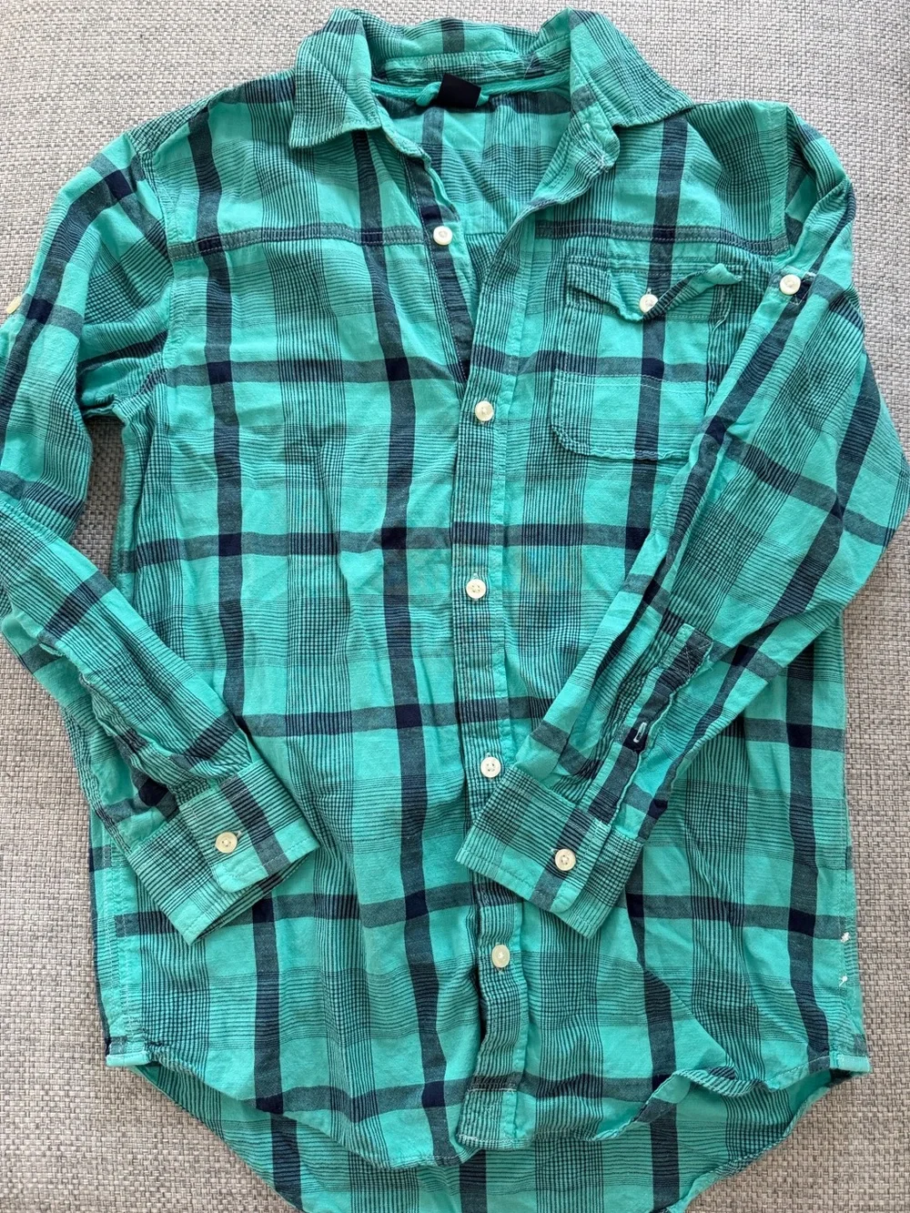 GAP Teal and Navy Plaid Button-Down Shirt